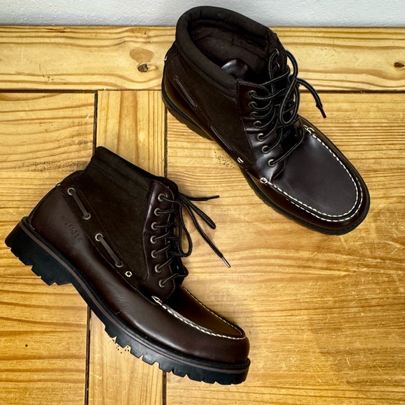 Men’s 12 Tommy Hilfiger JOREY Brown Lace-up Boots Work Dress Chukka Outdoor - Picture 1 of 12